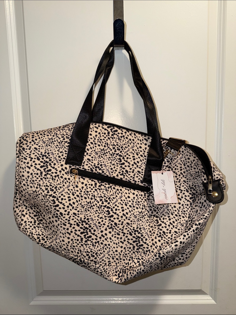 Mali + Lili Spotted Travel Duffle Bag – White/Black NWT